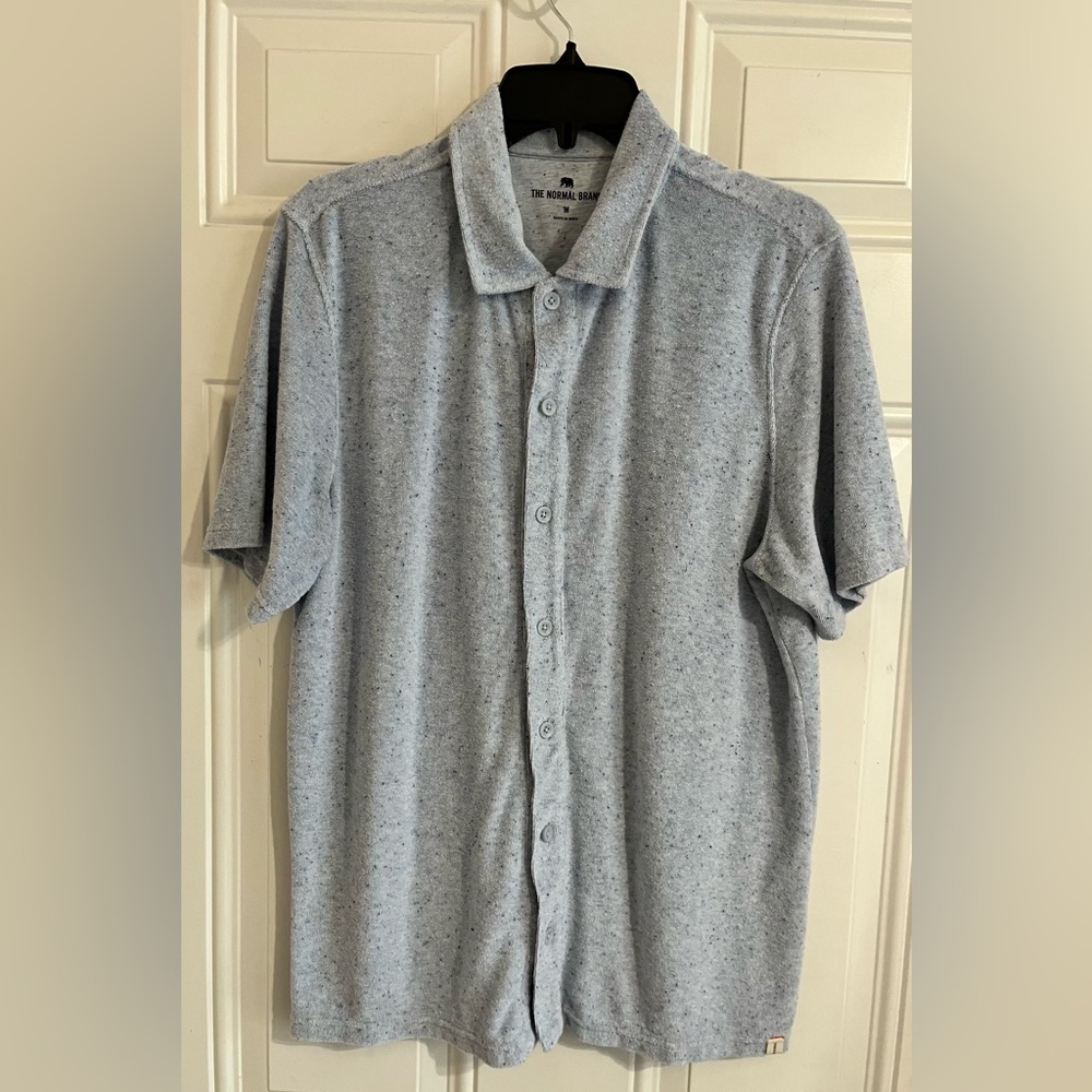 The Normal Brand Shirt Mens Medium Blue Terry Cloth Button Up Short Sleeve Beach